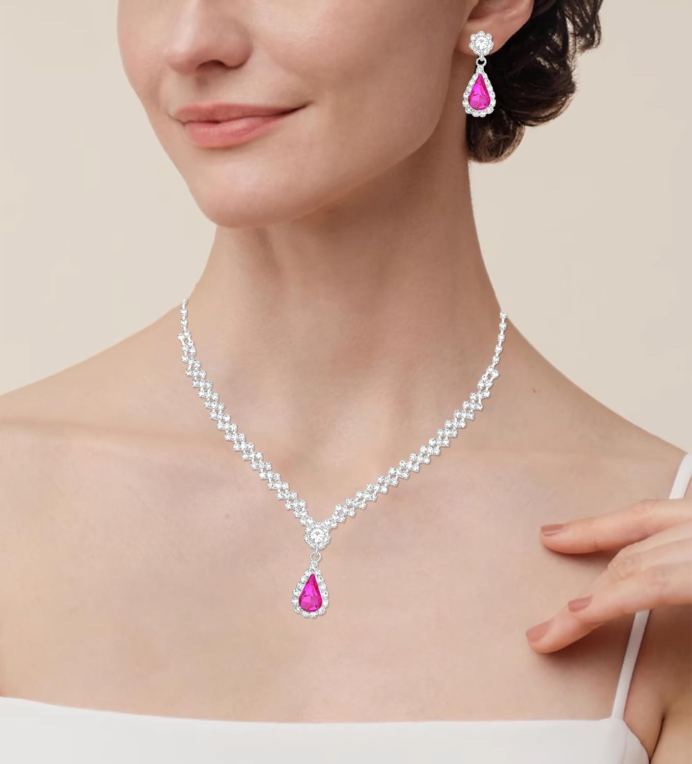 HONGLU Elegant Crystal Necklace Earrings Bracelets Set Silver Bridal Wedding Jewelry Sets Bride Bridesmaids Prom Formal Costume Accessories for Women