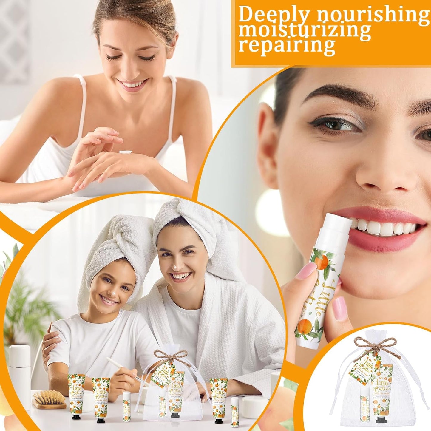 48 Sets 192 Pcs Little Cutie Baby Shower Gifts for Guests Orange Cutie Baby Shower Games Prizes Favors Bulk Include 48 Hand Cream and 48 Lip Balm Guests Gender Reveal Souvenirs Gifts