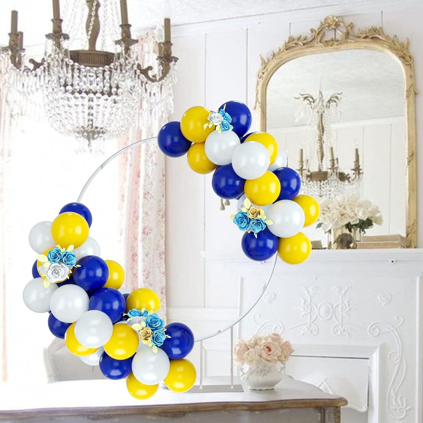 Blue Yellow White Balloon Arch Kit, 50PCS Latex Party Balloons for Birthday, Wedding, Baby Shower, Engagement DIY Hula Hoop Arch Decoration Party Supplies
