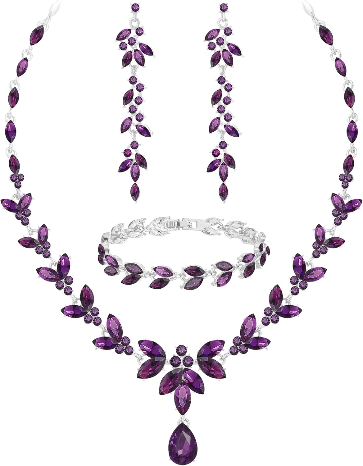 Wedding Jewelry Sets for Bride Bridesmaid Bridal Jewelry Set for Women Wedding Crystal Necklace Earrings Bracelet Set for Party Prom Jewelry