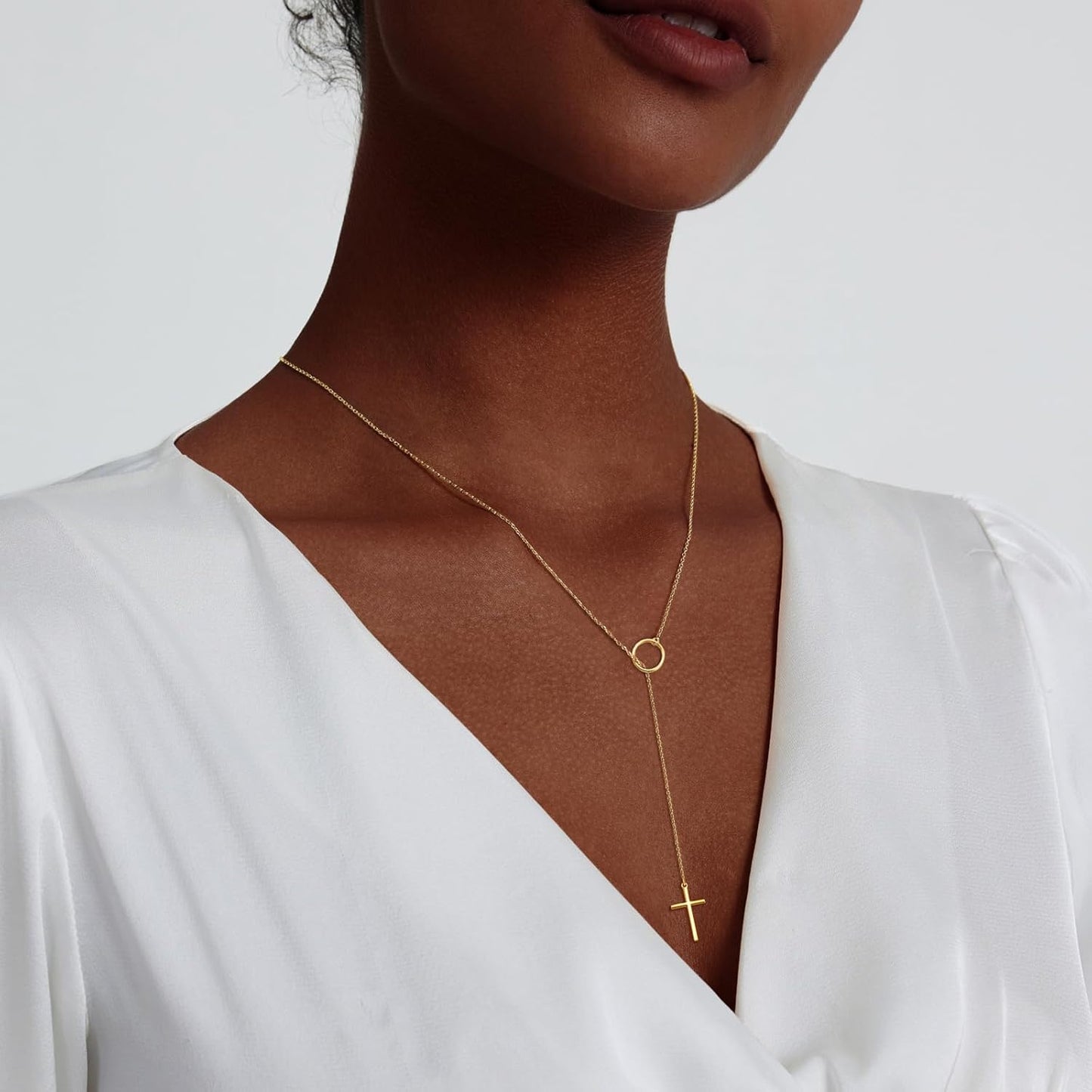 Lariat Gold Necklace for Women, Dainty Long Necklace 14k Gold Plated/Silver Y-Shaped Layered Beaded Chain Drop Necklaces for Women Trendy Simple Gold Jewelry for Women Gifts