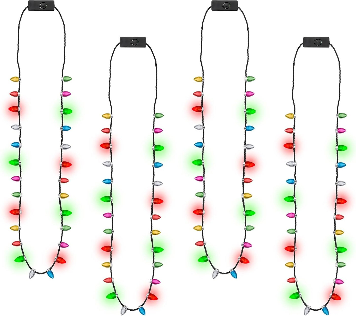 Christmas Party Favors, 6pcs Light up Christmas Necklace Bulk, Christmas Necklaces with 8 Colorful Glow Bulb, 3 Modes Lights Necklace for Xmas Gifts Ugly Sweater New Year Party Supplies Accessories