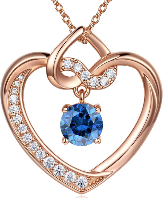 Heart Birthstone Necklaces Gifts for Women Wife, Jewelry for Women Wedding Anniversary Birthday Gifts for Wife Girlfriend Mom Christmas Valentines Gifts S925 Sterling Silver