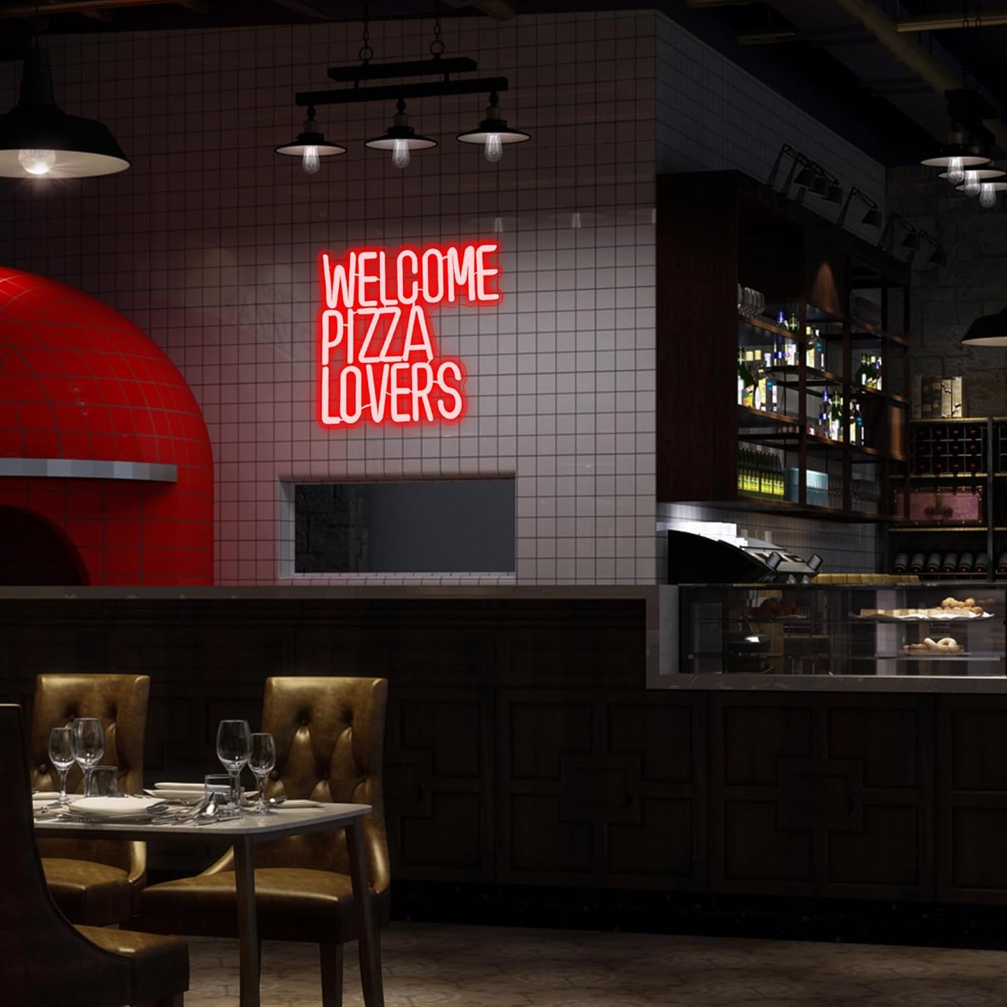 Welcome Pizza Lovers Neon Light, Red Dimmable LED Personalized Pizza Lovers Neon Sign, Family Restaurant Entertainment Room Food Theme Party Wall Neon Sign Decor Holiday Gift For Pizza Lovers, Children, Family (12.9*12.5in)