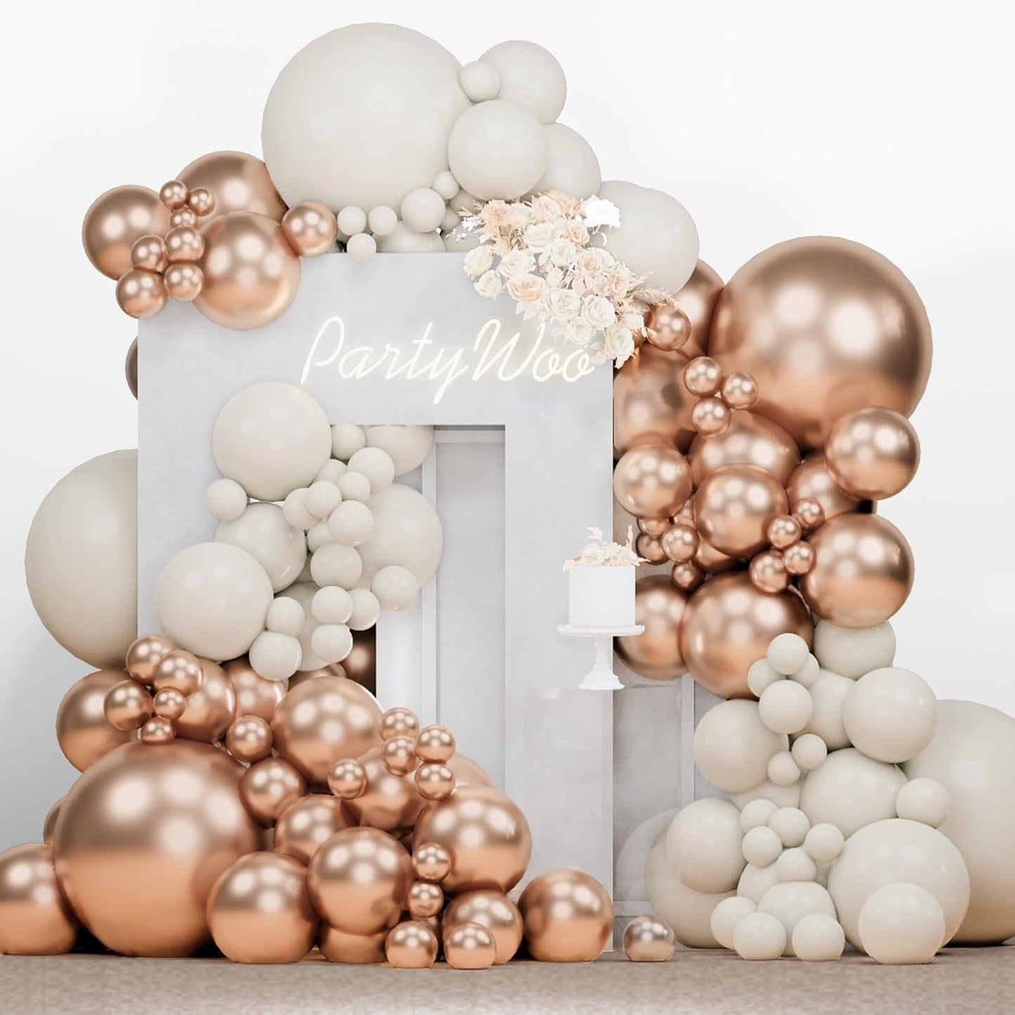 PartyWoo Retro White Balloons, 140 pcs Champagne Gold and White Sand Balloons Different Sizes Pack of 18 Inch 12 Inch 10 Inch 5 Inch for Balloon Garland Arch as Birthday Decorations, Party Decorations