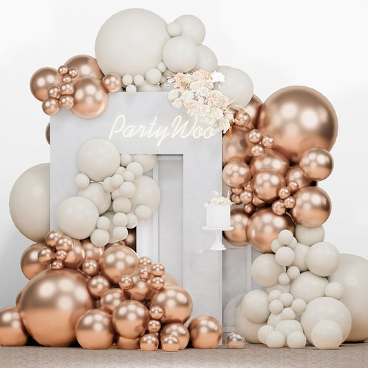 PartyWoo Retro White Balloons, 140 pcs Champagne Gold and White Sand Balloons Different Sizes Pack of 18 Inch 12 Inch 10 Inch 5 Inch for Balloon Garland Arch as Birthday Decorations, Party Decorations