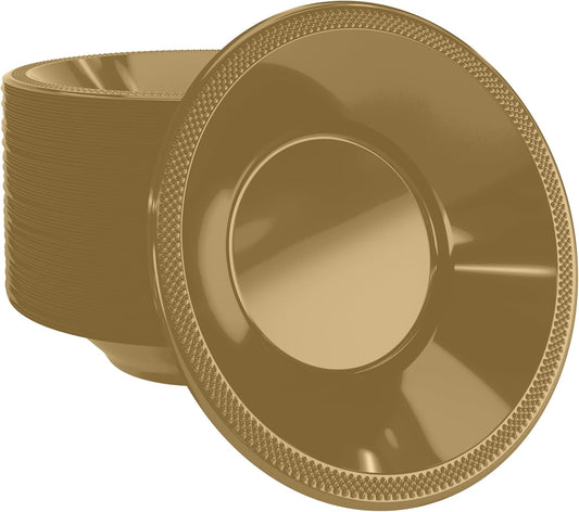 Exquisite Party Solids 12 Oz Gold Plastic Bowls Disposable Bowls for Hot Food Soup 100 Pieces - For Soup, Salad, Cereal, Desserts & Party Supplies
