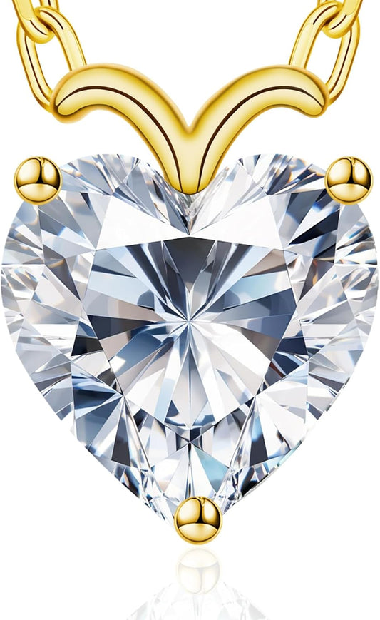 ForeverLove Heart Necklaces for Women, 4-2 Carats Heartshap Moissanite, Silver Pendant Jewelry, Anniversary Birthday Gifts for Wife, Girlfriend, Daughter, Mom