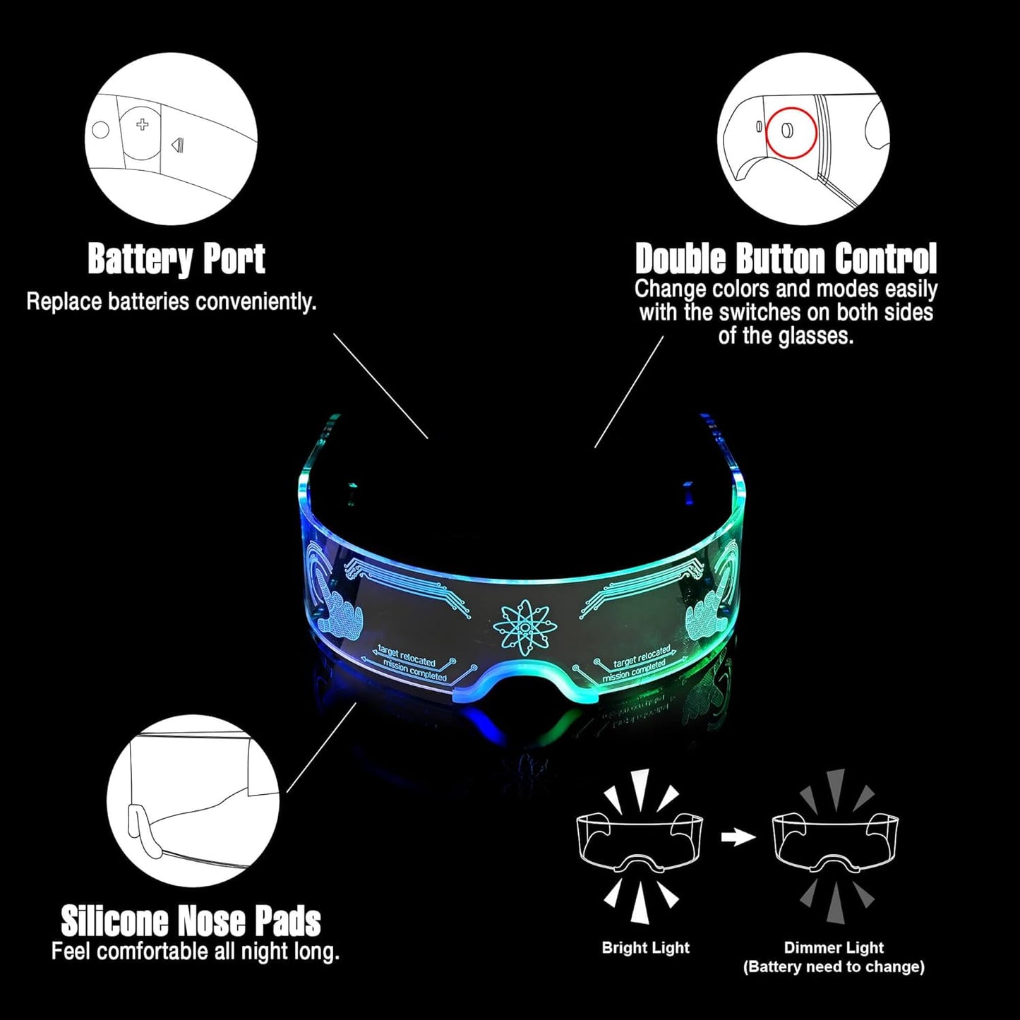 Led Light Up Glasses For Party LED Glass For Kids Adult Futuristic Sunglasses Multi Color Cosplay Costumes Neon Accessories,Gifts (Future Glasses)