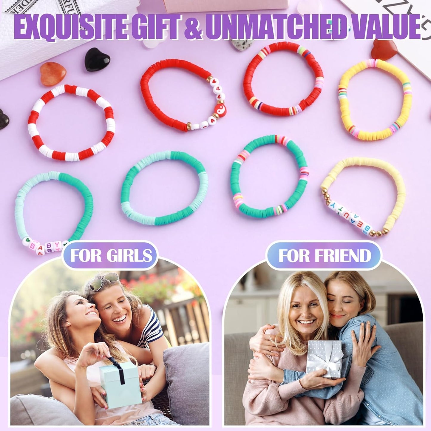 Draupnir Friendship Bracelets Heishi Surfer Clay Bead Bracelets Set Stackable Beaded Preppy Jewelry Bracelets Friendship Boho Y2K Bracelets for Women Teen Girls Party Favors