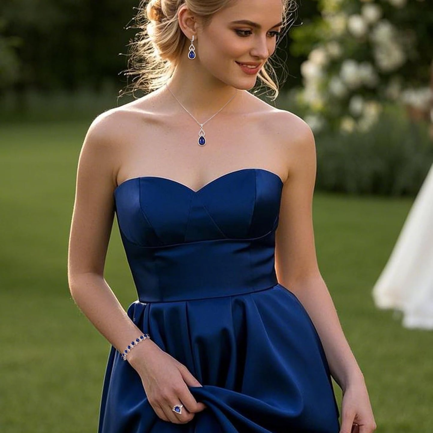 BriLove Wedding Jewelry Set for Women Bride Bridesmaid, Gorgeous Cubic Zirconia Teardrop Necklace Earrings Bracelet Adjustable Ring Jewelry Gift for Birthday/Anniversary/Mother’s Day