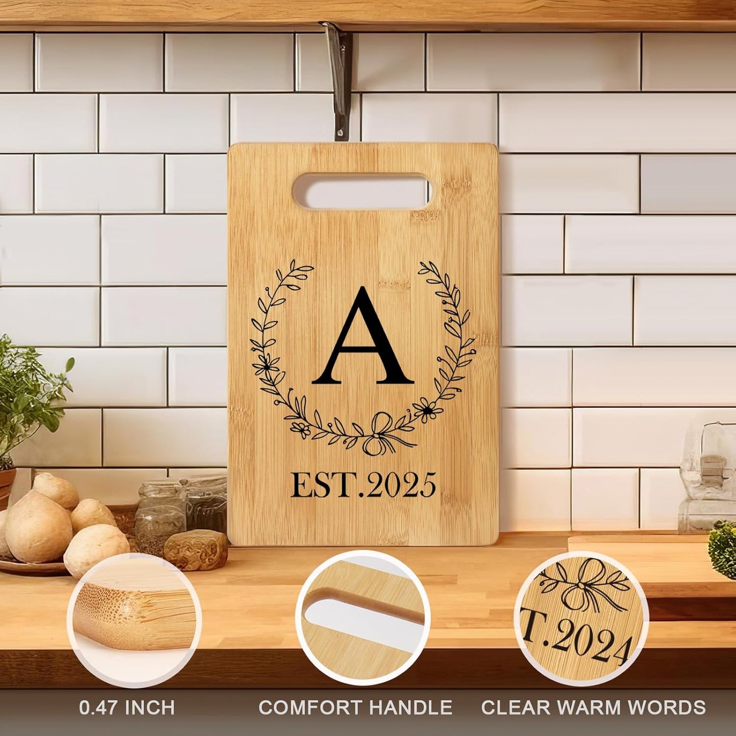 Personalized Cutting Board, Monogrammed Wedding Gift for Couple Newlywed 2025, Initial Birthday Gifts for Women, Gift for Bridal Shower Wedding Shower Engagement Anniversary Housewarming(Letter-A)