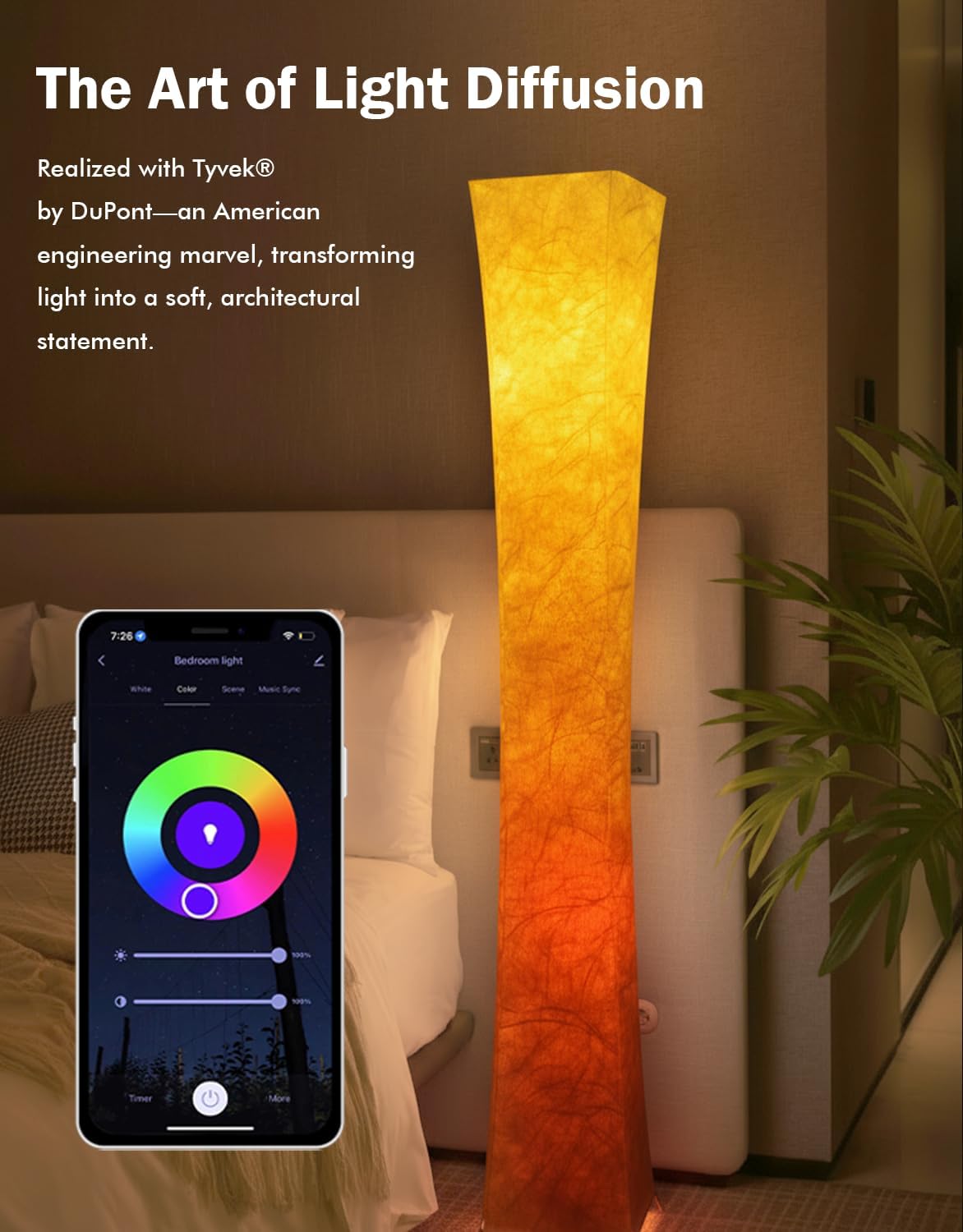 LEONC RGB+CCT Floor Lamp with Remote, 1800lm LED Tuya Smart 9W×2 Bulbs, 61" Smart Modern Floor Lamp with Alexa, Music Sync and 16 Million Colors, Color Changing Standing Lamp for Bedroom Living Room