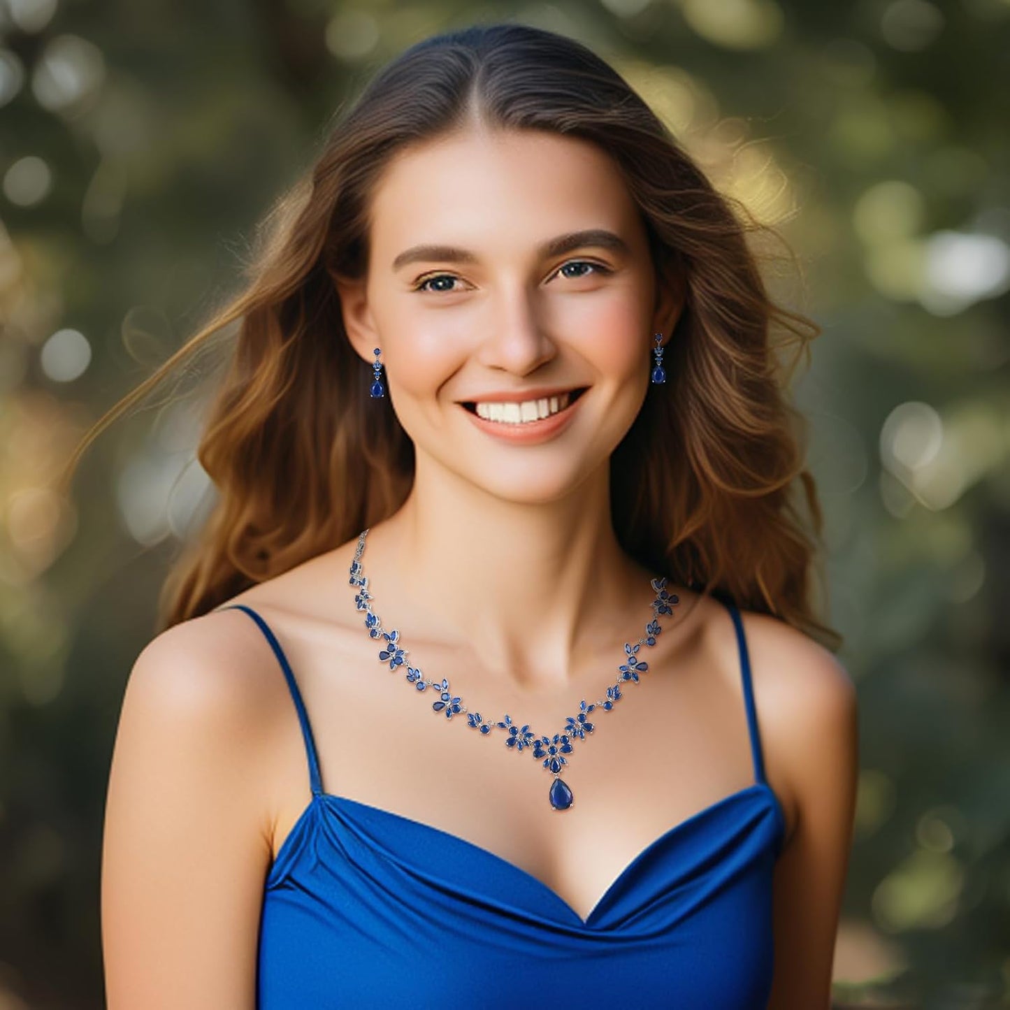 Hadskiss Jewelry Set for Women, Necklace Dangle Earrings Bracelet Set with White AAA Cubic Zirconia, Allergy Free Wedding Party Jewelry for Bridal Bridesmaid