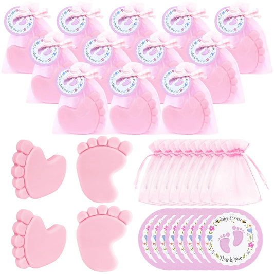 30 Sets Baby Shower Favors Refreshing Feet Soap Perfect for Guests Gifts with Organza Bags Thanks Cards Birthday Party Decoration Game Prizes（pink）