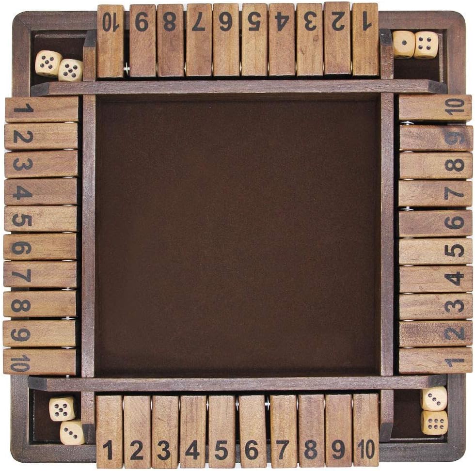 Juegoal Wooden 4 Players Shut The Box Dice Game, Classics Tabletop Version and Pub Board Game, 12 inch