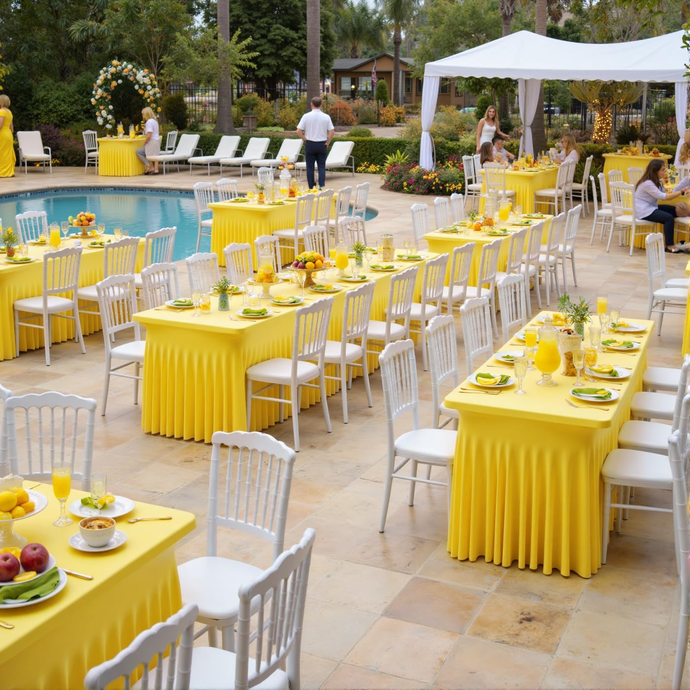 Outpain 6ft Spandex Table Cloth for Standard Folding Tables-6Pack Yellow Table Cloth Table Protector for Party, Wedding, Cocktail, Banquet, Festival