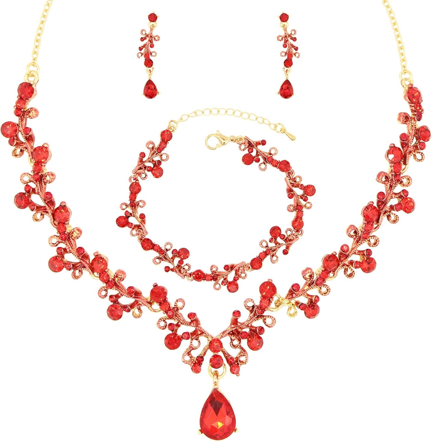 3Pcs Austrian Crystal Jewelry Set for Women, Necklace Dangle Earrings Link Bracelet Jewelry Set with Gold/Platinum/Gun Plated, Wedding Party Jewelry for Bridal Bridesmaid