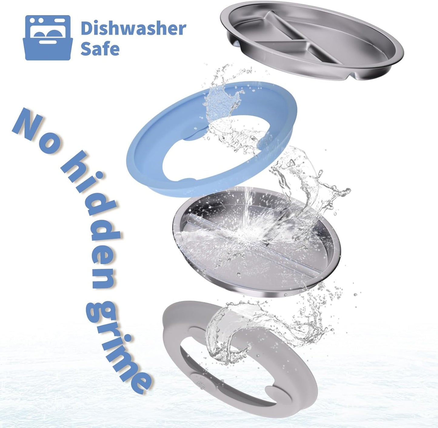 Stainless Steel Toddler Plate with Suction, 9” Divided Plates with Removable Silicone Sleeves for Kids, Non Toxic & BPA Free | Non Slip | Unbreakable Baby Snack Dishes Set of 2, Blue & Gray