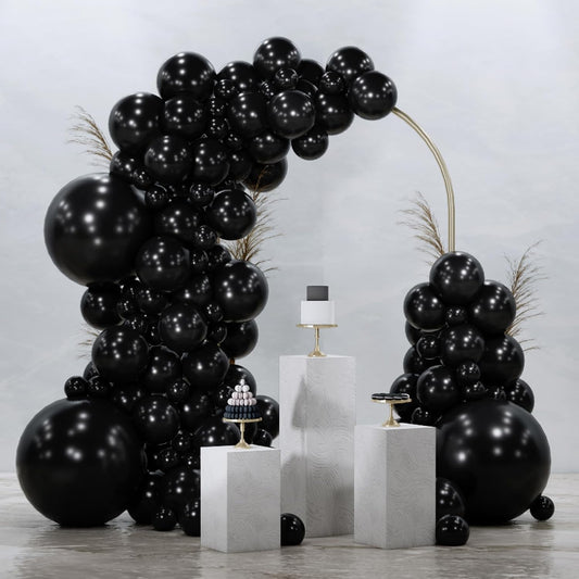 PartyWoo Black Balloons 128 pcs Different Sizes Pack of 18 12 10 5 Inch Matte Black Latex Balloon Arch Kit Garland for Graduation Halloween New Year Anniversary Birthday Party Decorations Black-Y18