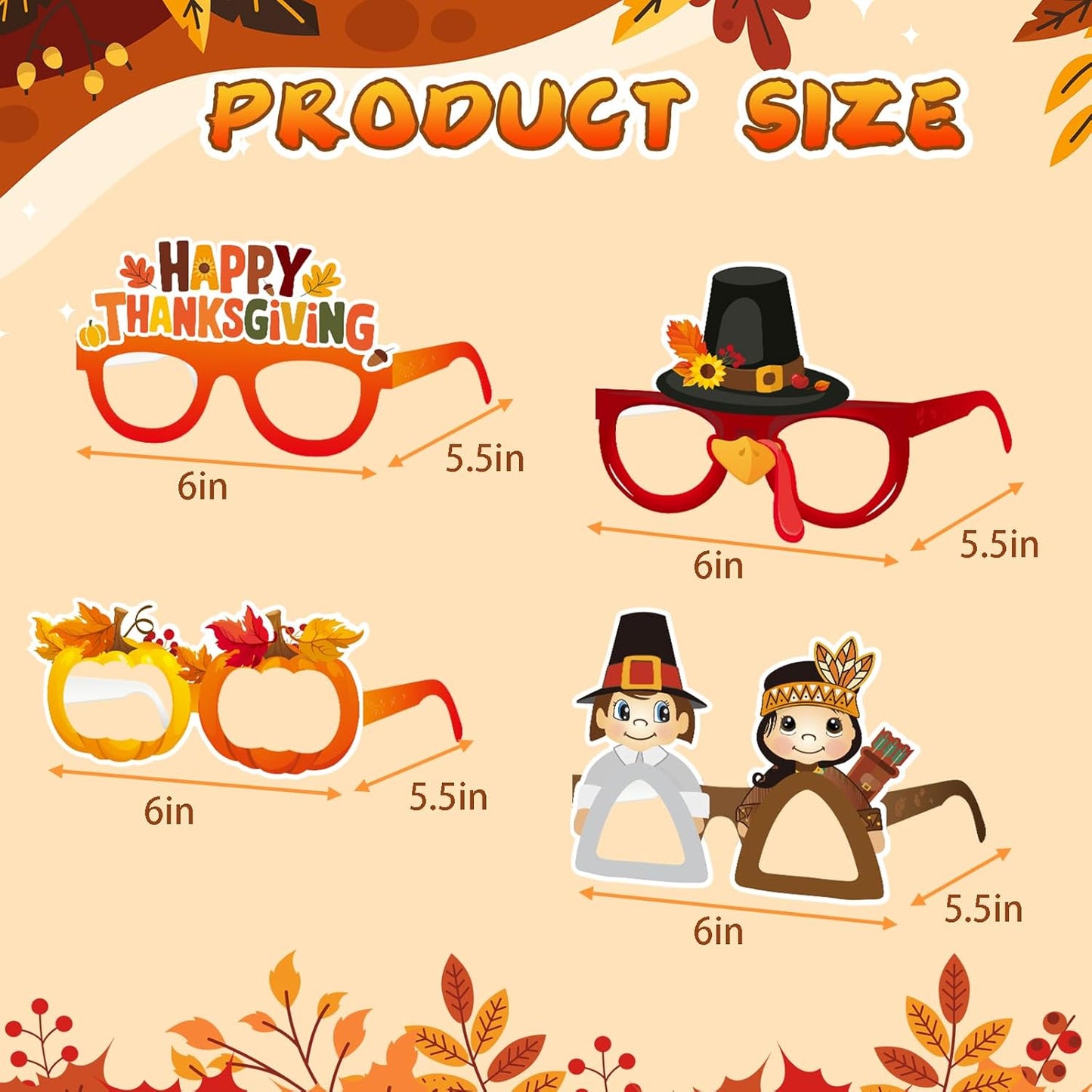 24 Pcs Thanksgiving Photo Booth Props Turkey Paper Eyeglasses Thanksgiving Party Favors Friendsgiving Gifts for Kids
