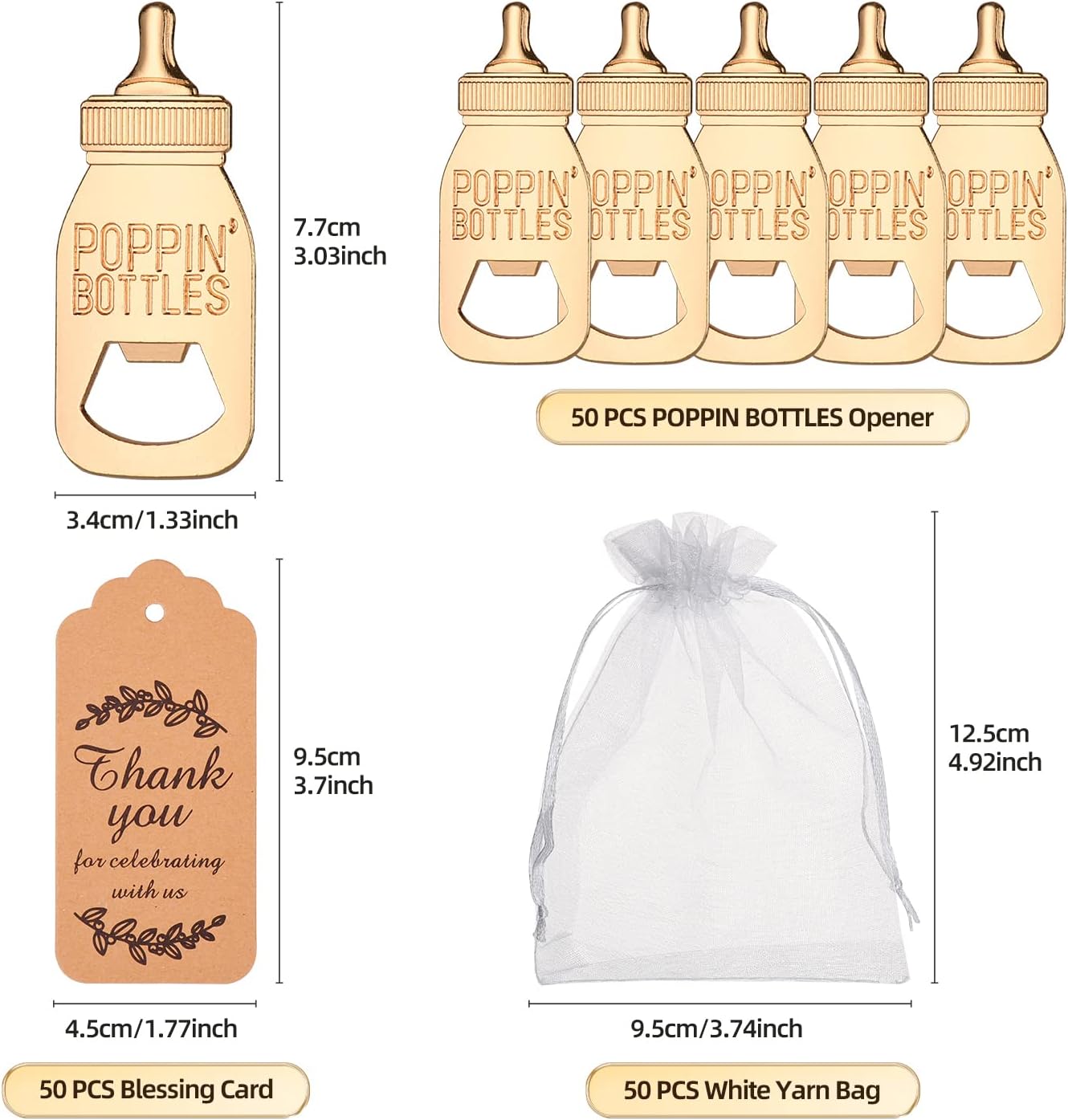 50 Pieces Baby Bottle Openers Cute Poppin Bottle Openers Baby Shower Party Return Gifts for Guests Wedding Party Souvenirs Kids Birthday Party Decorations