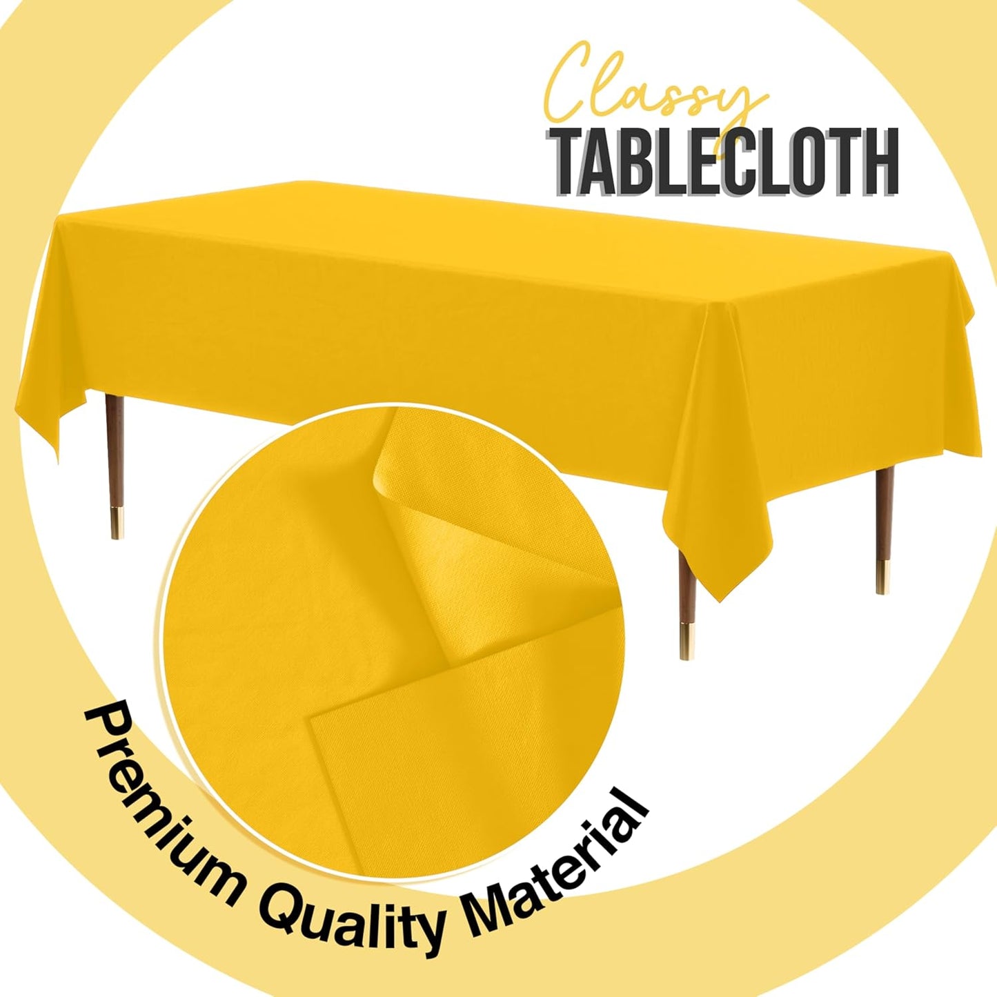 Exquisite 66% Thicker Premium Plastic Table Cloth Rectangle Table Cover 0.5 Mil 6 Pack Yellow Table Cloth 54 Inch x 108 Inch Disposable Tablecloth Won't Tear Easily Like Cheap Thin Brands