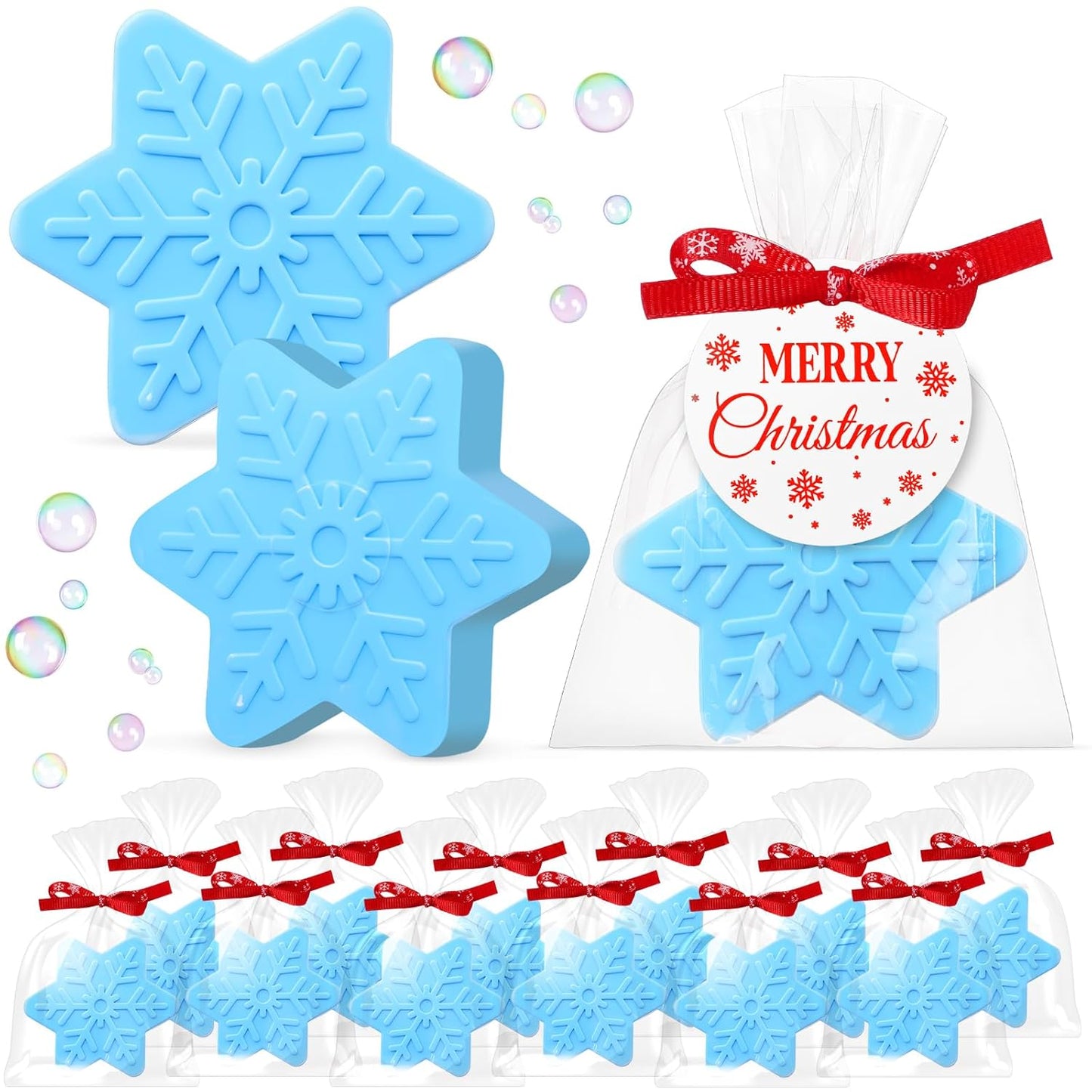 30 Set Christmas Soap Bar Gift Set Christmas Handmade Xmas Tree Santa Clause Gingerbread Snowflake Soaps Bulk Holiday Stocking Stuffer Party Favors for Bathroom (Blue,Blue Snowflake)