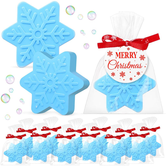 30 Set Christmas Soap Bar Gift Set Christmas Handmade Xmas Tree Santa Clause Gingerbread Snowflake Soaps Bulk Holiday Stocking Stuffer Party Favors for Bathroom (Blue,Blue Snowflake)