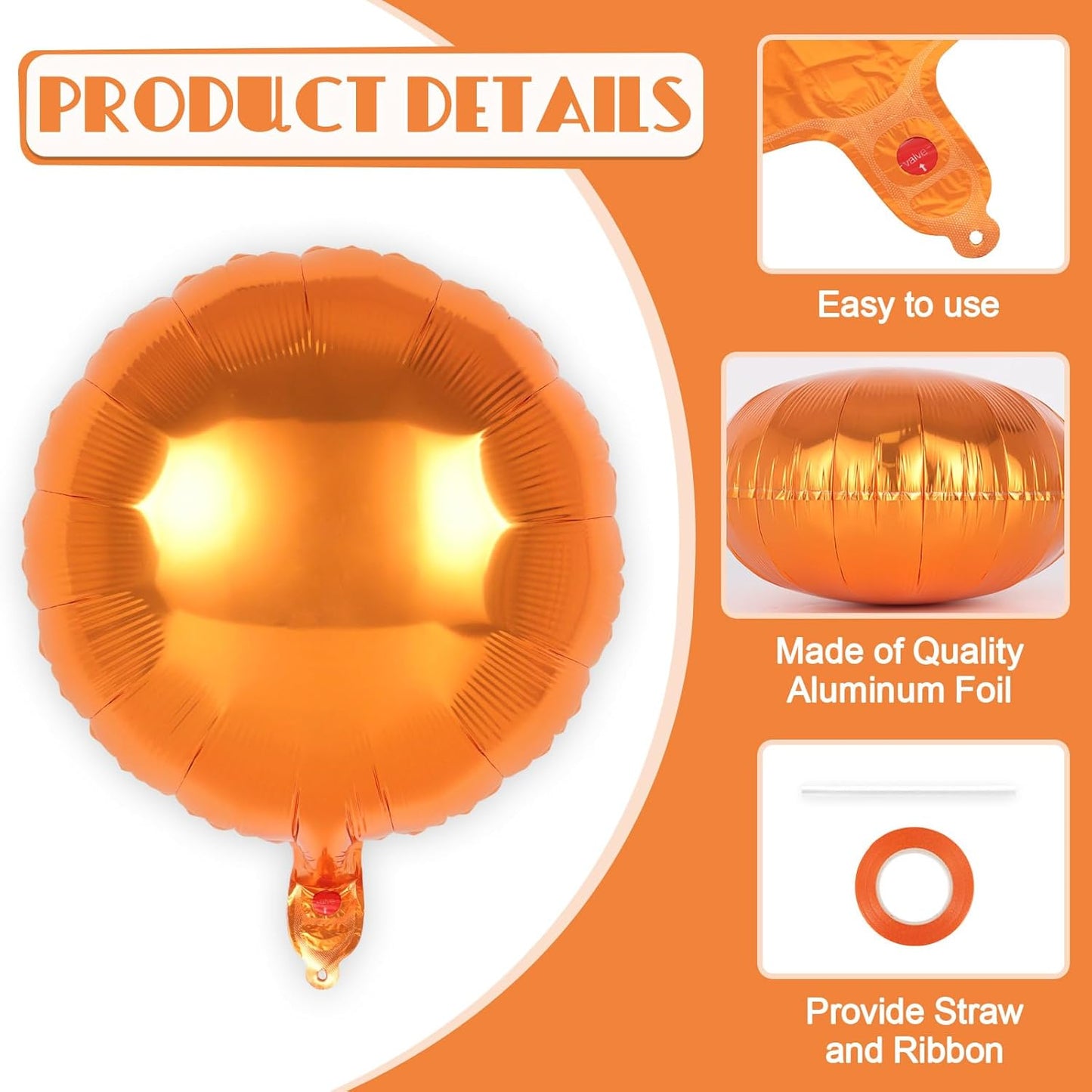 20 Pcs Round Shaped Balloons,18 Inch Round Foil Balloon,Giant Round Mylar Balloon Helium Balloons for Birthday Party Baby Shower Wedding Decorations (Orange)