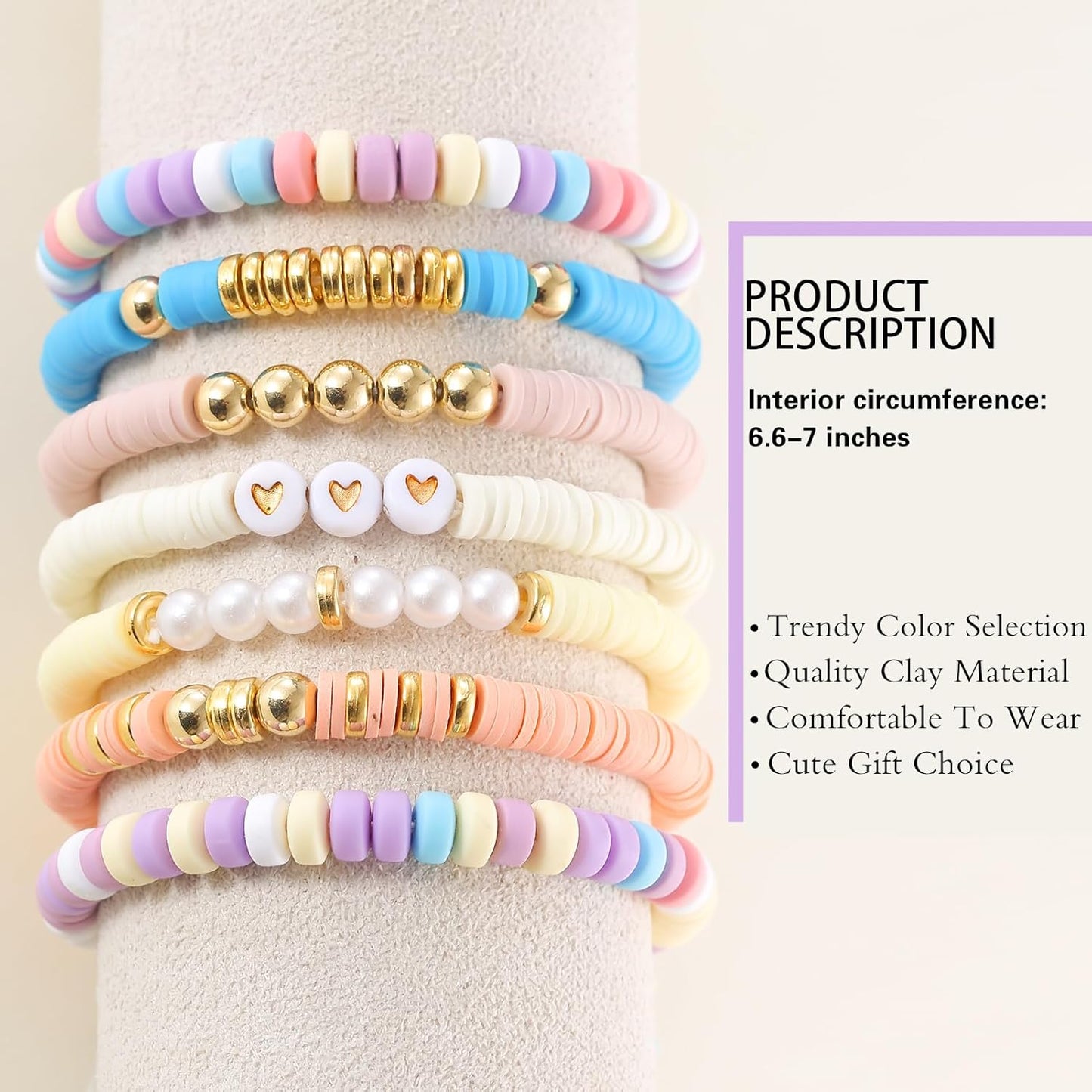 Friendship Bracelets Trendy Heishi Clay Bead Bracelets Stack Gold Beaded Stretch Bracelets for Women Boho Stackable Bracelets Bulk Cute Preppy Jewelry