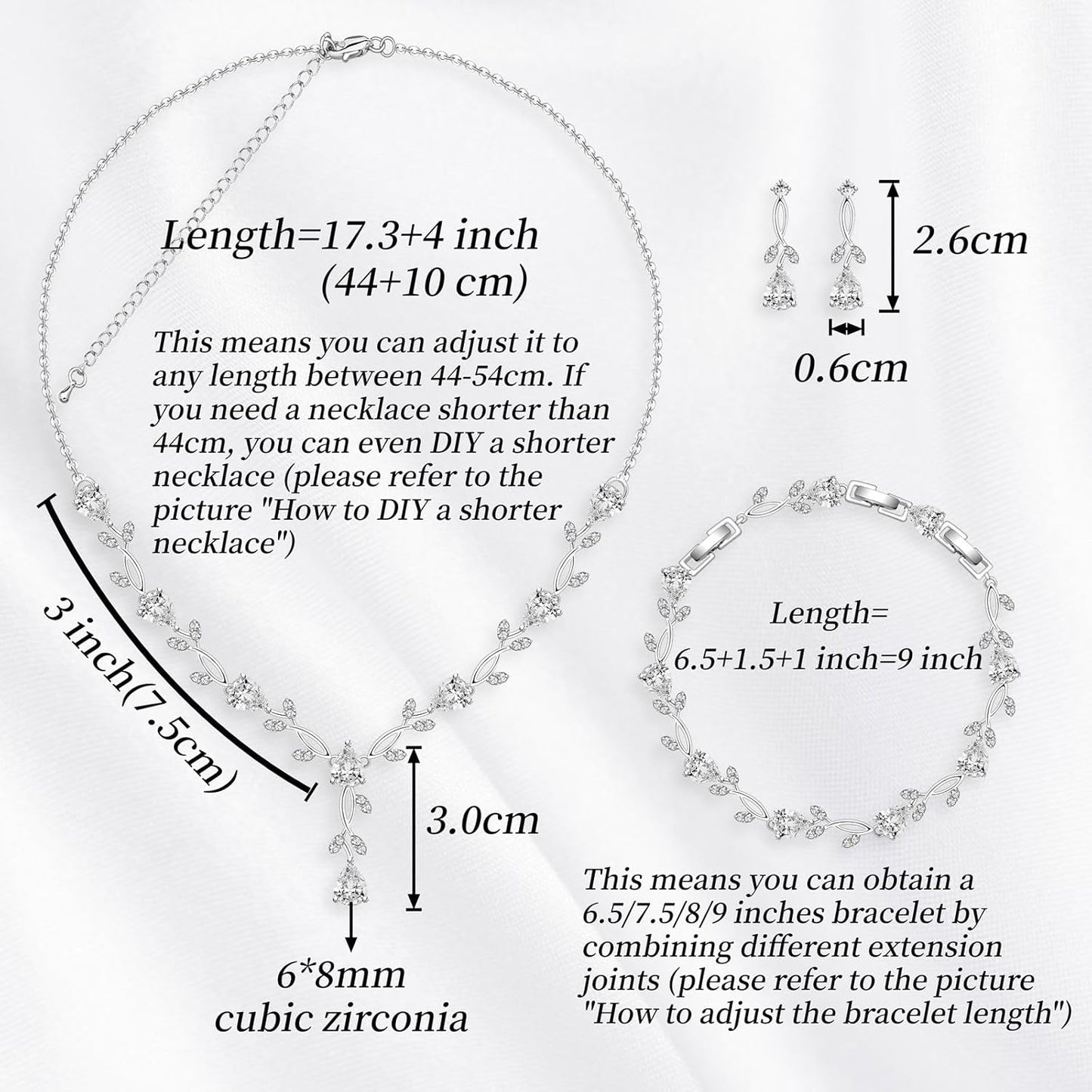 GZWHD Wedding Jewelry Sets for Bride Bridesmaid Women Cubic Zirconia Necklace Earrings Bracelet Set Gift for Mother Friend Wife Daughter Sister Party Prom Jewelry