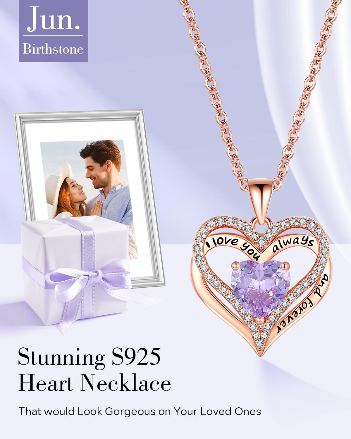 S925 Sterling Silver Necklace for Women, Wife Jewelry Rose Gold, Mom Birthday Valentines Mothers Day Gifts, Girlfriend Necklaces, Daughter Heart Jewel, Anniversary for Her