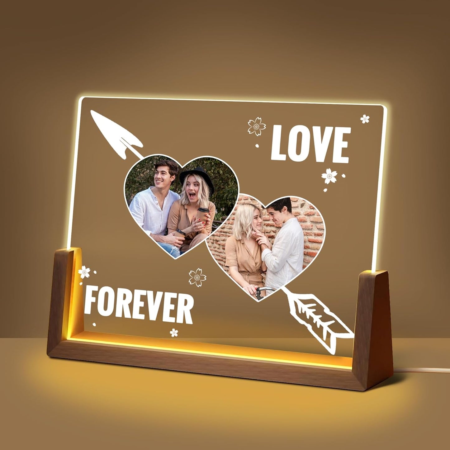 Personalized Couple Gifts For Girlfriend Boyfriend Him Her, Custom Acrylic Plaque Light Up Picture Frame With Photo, Birthday Anniversary Wedding Gifts For Women Men Husband Wife