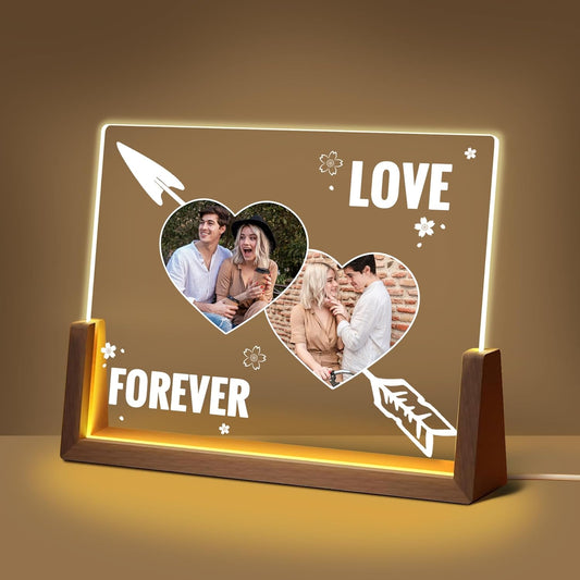 Personalized Couple Gifts For Girlfriend Boyfriend Him Her, Custom Acrylic Plaque Light Up Picture Frame With Photo, Birthday Anniversary Wedding Gifts For Women Men Husband Wife