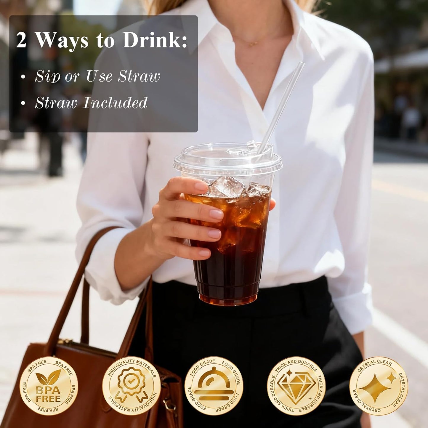 Goodluck 100 Pack 16 oz Clear Plastic Cups with Lids - Disposable Iced Coffee Cups with lids for Party Drinks Smoothies, Juices, and More - Straws Included, BPA Free & Food Safe