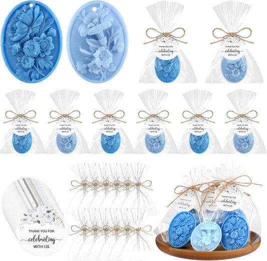 Demissle 20 Pcs Baby Shower Soap Favors Wildflowers Baby Shower in Bloom Flower Bath Soap Gift Set with White Greeting Card Handmade Gifts for Guests Decorations Supplies(Blue Color,Trendy Style)