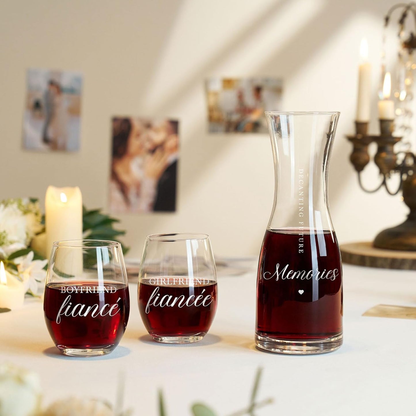 AW BRIDAL Engagement Gifts for Couples 2025 Wine Glasses Set, Fiance Gifts for Women and Newly Wed, Wedding Gift for Bride and Groom, Wine Decanter Set for Engagement Party and Proposal Decorations