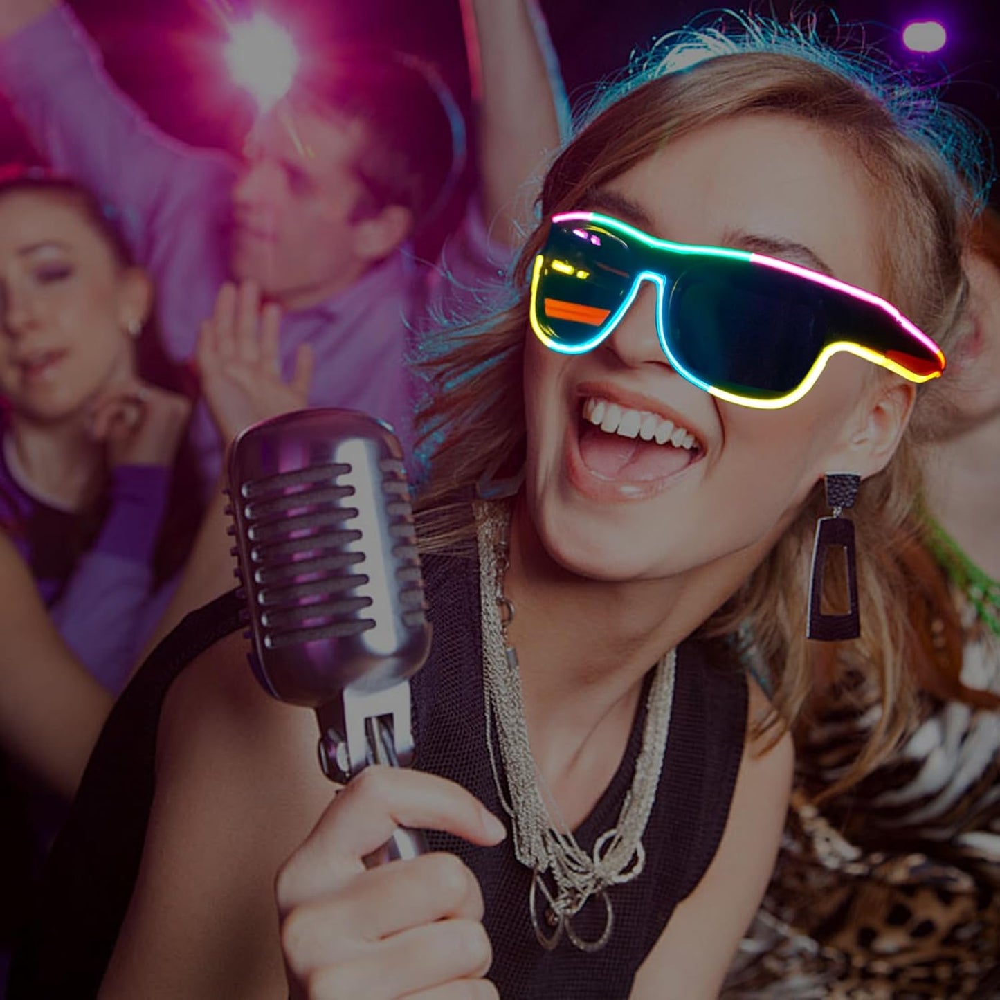 GS GLOWSEEN Led Light Up Glasses USB Type-C Rechargeable, Multi-color Neon Glow Glasses Rave Sunglasses for Men Women Party Outfits,EDM,Halloween,Christmas