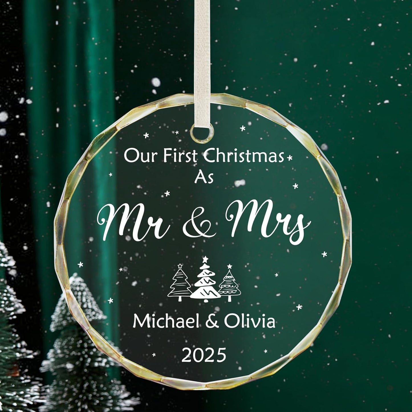Personalized First Christmas Married Ornament 2025, Custom Engaged Christmas Ornaments with Names, Customized Wedding Engagement Gifts for Newlywed Couples Him Her