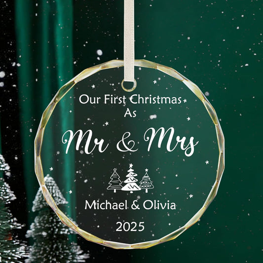 Personalized First Christmas Married Ornament 2025, Custom Engaged Christmas Ornaments with Names, Customized Wedding Engagement Gifts for Newlywed Couples Him Her