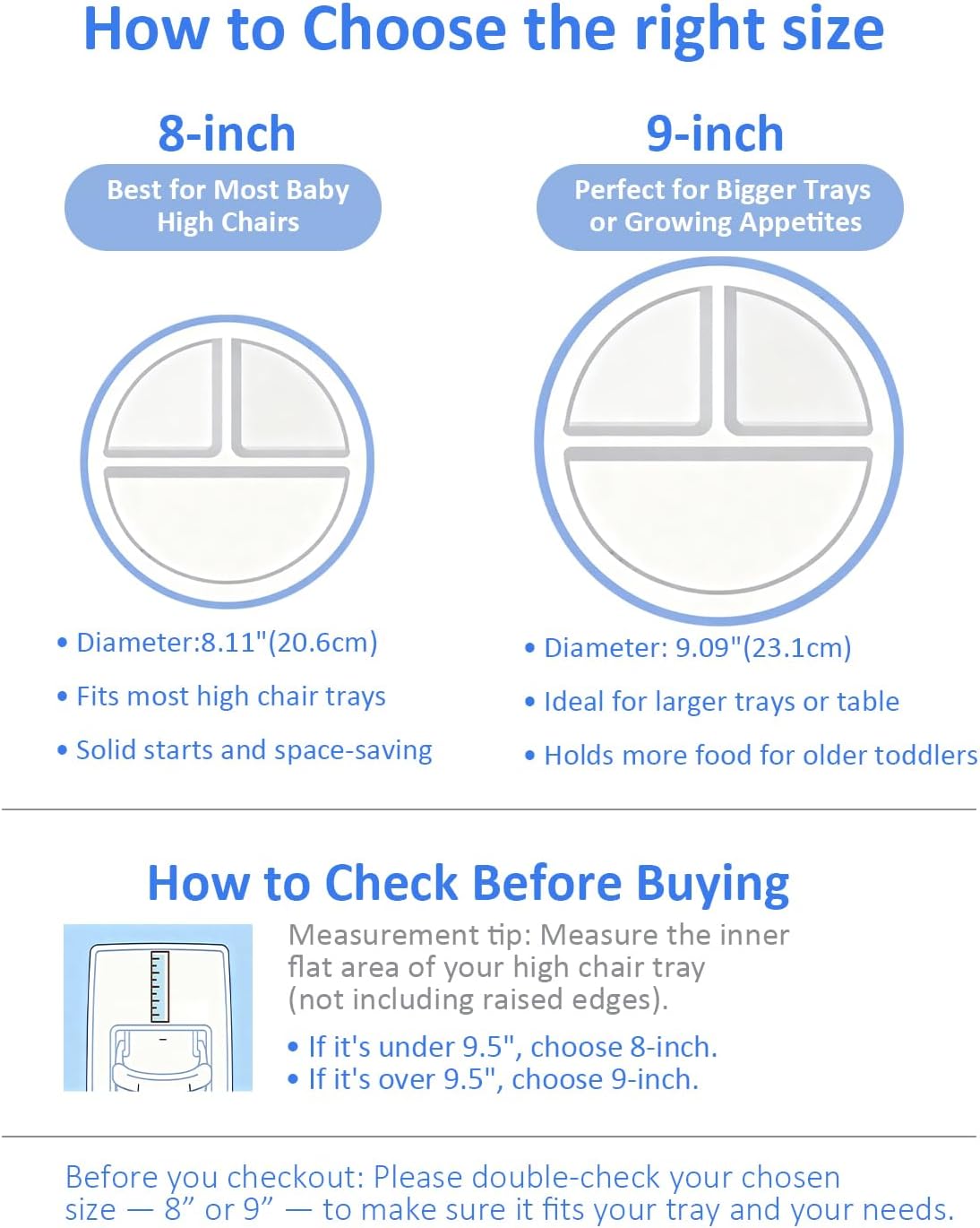 Stainless Steel Toddler Plate with Suction, 9” Divided Plates with Removable Silicone Sleeves for Kids, Non Toxic & BPA Free | Non Slip | Unbreakable Baby Snack Dishes Set of 2, Blue & Gray