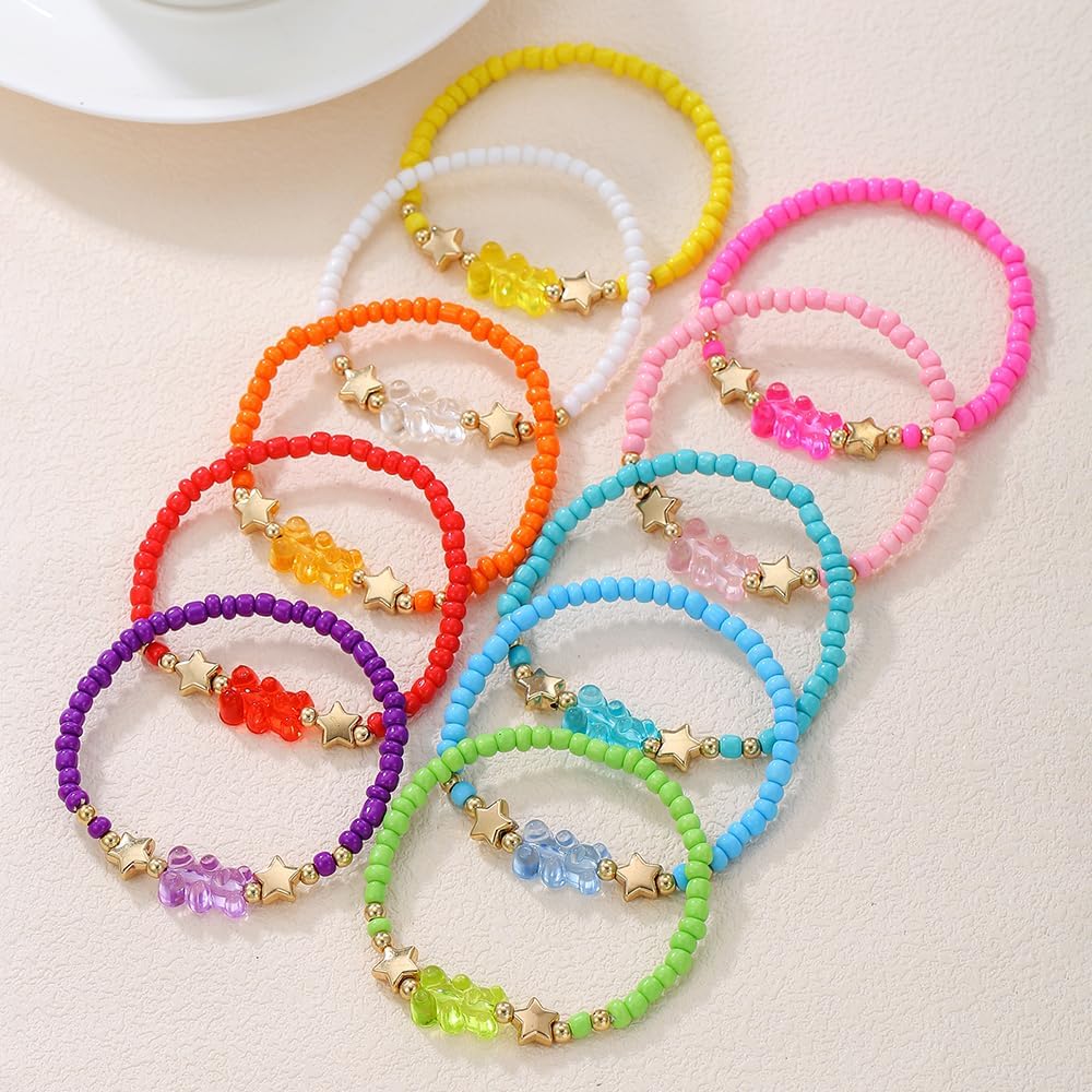 Friendship Bracelets Boho Stackable Bracelets for Women Surfer Heishi Clay Bead Bracelets Stretch Preppy Bracelets Colorful Boho Bracelets for Women