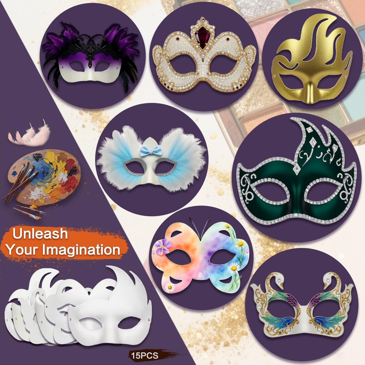 15 PCS DIY White Masquerade Masks DIY Paper Blank Half Face Mask Craft Art Plain Paintable Mardi Gras Masks Halloween Party Mask