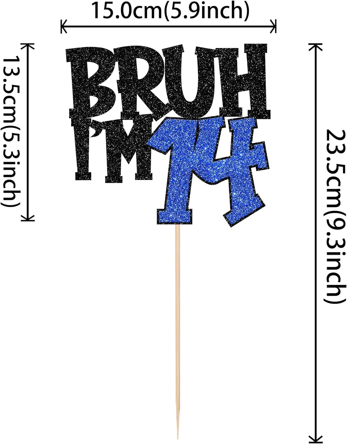 1 PCS Bruh I'm 14 Cake Topper Glitter Happy 14th Birthday Cake Pick Bro I'm 14 Cake Decoration It's My 14th Birthday Decorations for Cheers to 14 Years Old Birthday Anniversary Party Supplies Blue