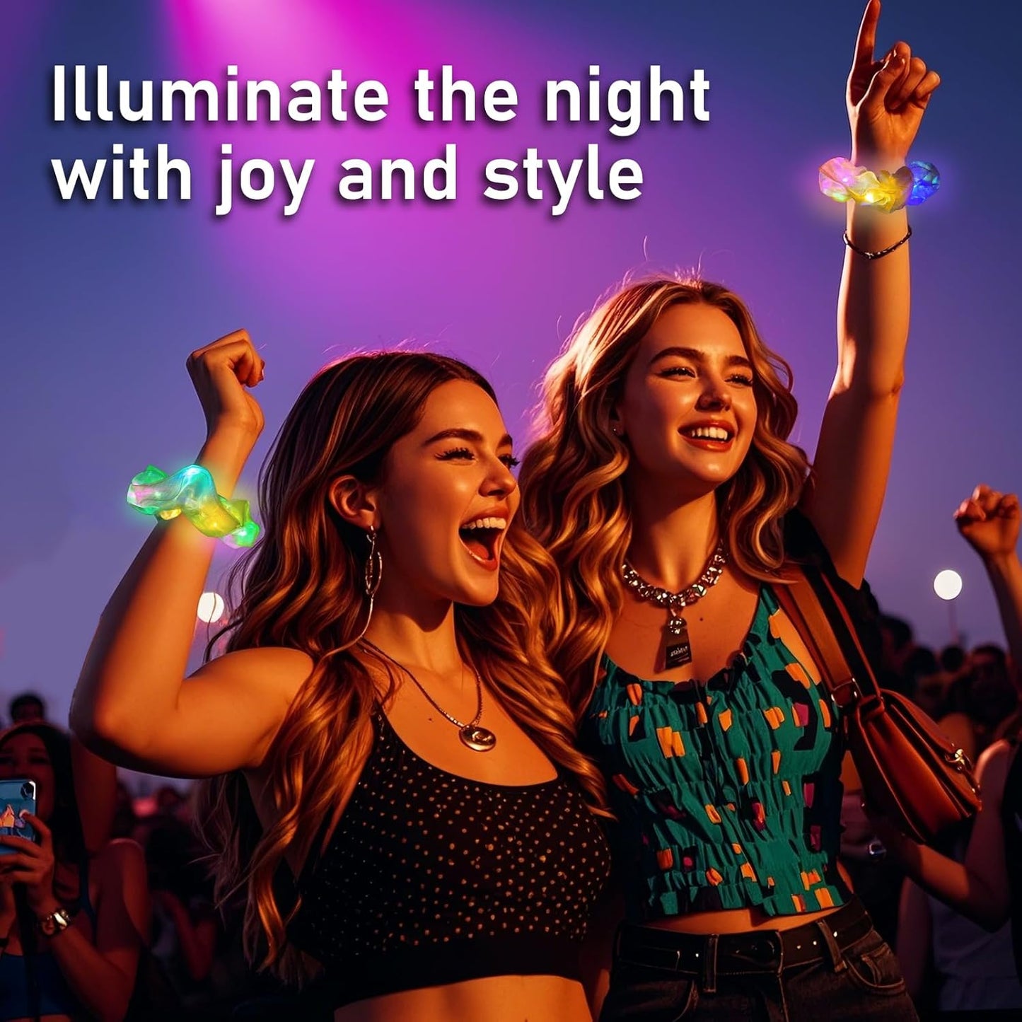 8 Pcs Light Up Mermaid Scrunchies, LED Hair Scrunchy for Girl & Women, Multi Light Modes, Glow in the Dark Accessories for Rave Neon Slumber Party