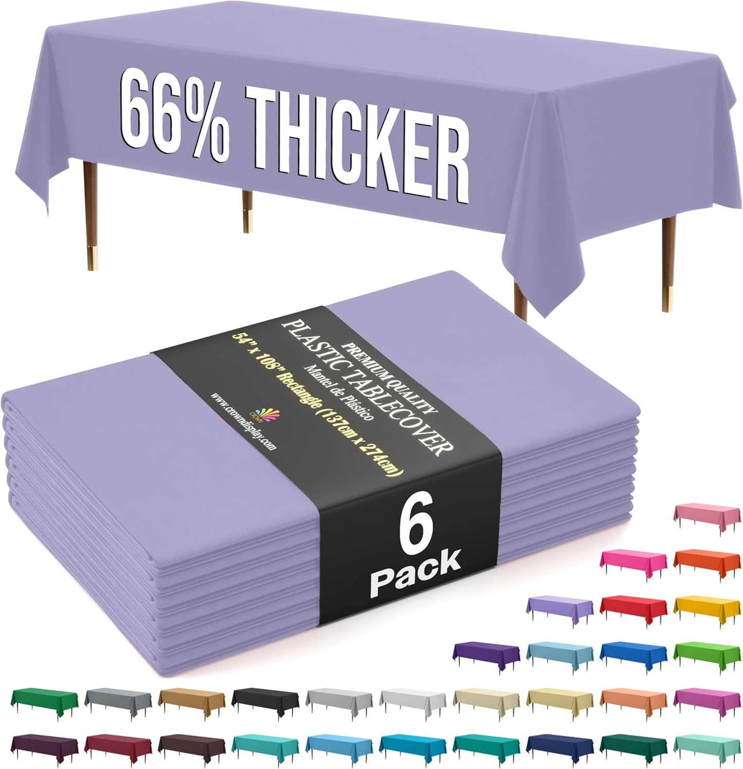 Exquisite 66% Thicker Premium Plastic Table Cloth Rectangle Table Cover 0.5 Mil 6 Pack Lavender Table Cloth 54 Inch x 108 Inch Disposable Tablecloth Won't Tear Easily Like Cheap Thin Brands