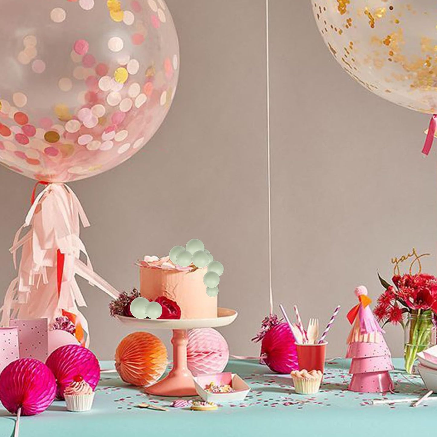 24 PCS Ball Cake Toppers Balls Cupcake Toppers Insert Foam Ball Shaped Cake Picks Mini Balloon Cake Decoration for Wedding Baby Shower Birthday Party Cake Decorations Supplies Matcha Green