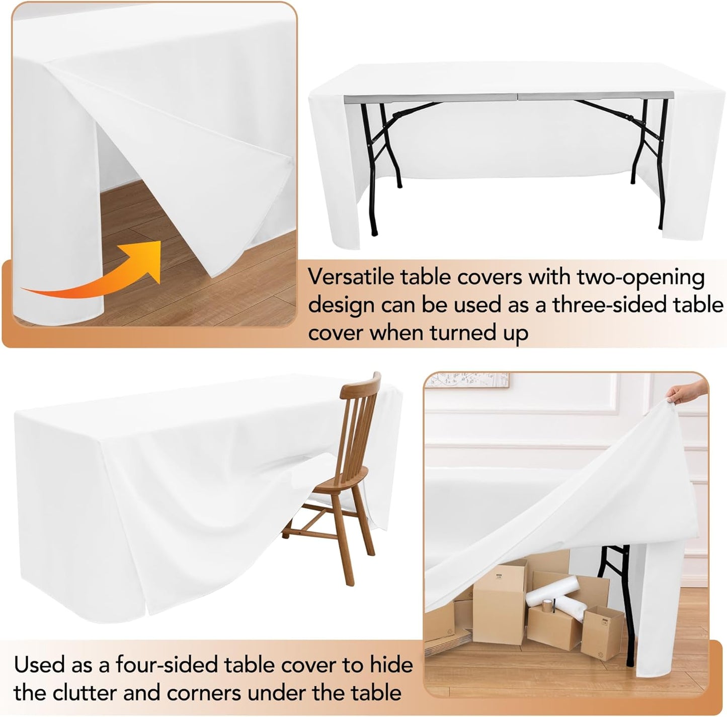 HolidayIdeas Fitted Table Covers for 6 Foot Tables - 72 x 30 Inch - 2 Pack Rectangle Table Clothes Versatile Fabric Table Cover for Folding Table, Parties, Holiday Dinner, Trade Show (White)