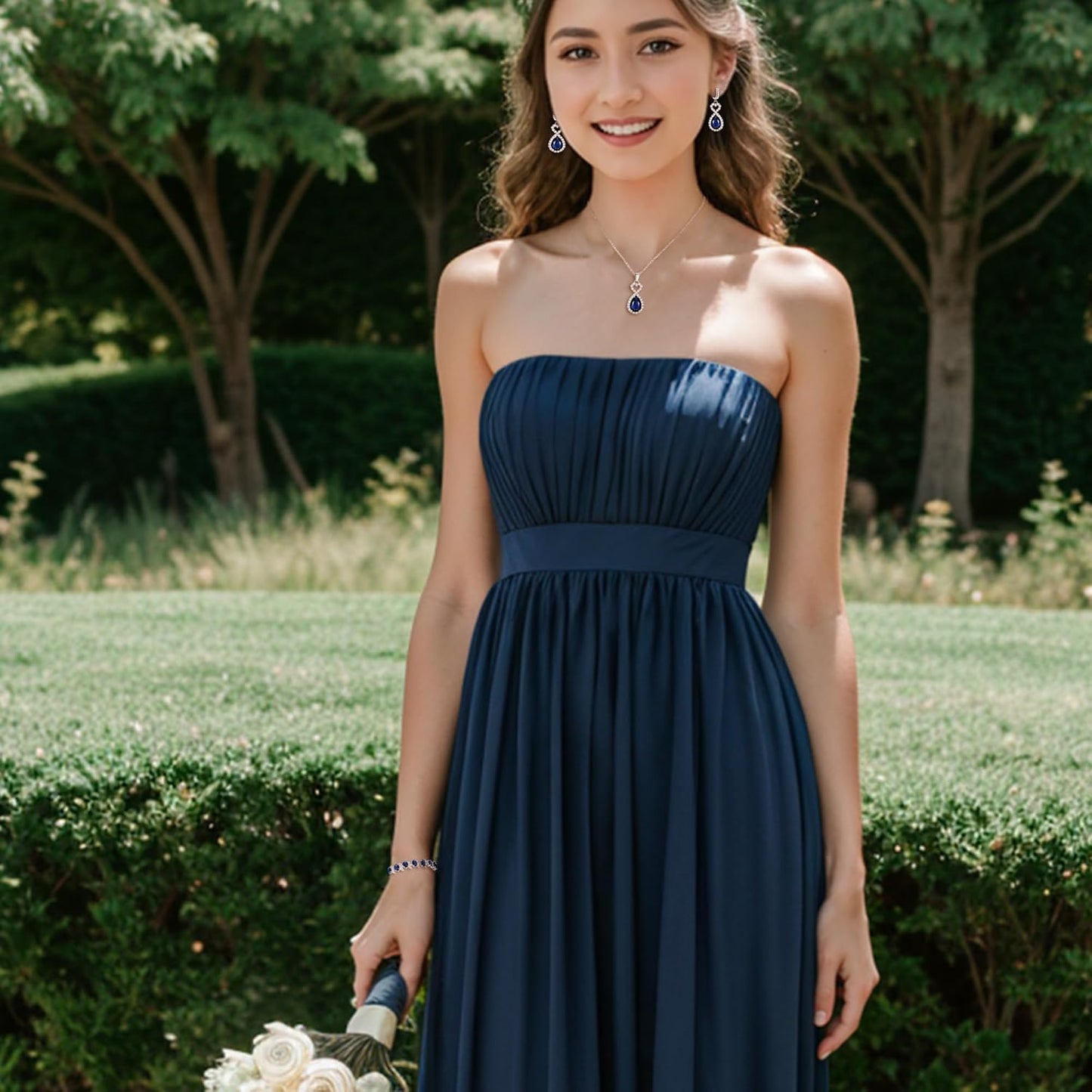 BriLove Wedding Jewelry Set for Women Bride Bridesmaid, Gorgeous Cubic Zirconia Teardrop Necklace Earrings Bracelet Adjustable Ring Jewelry Gift for Birthday/Anniversary/Mother’s Day